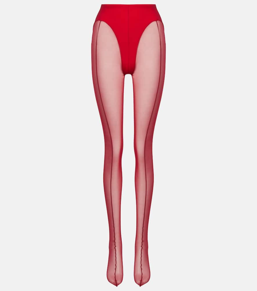 Mugler Re/edit Sheer Tulle Tights In Red