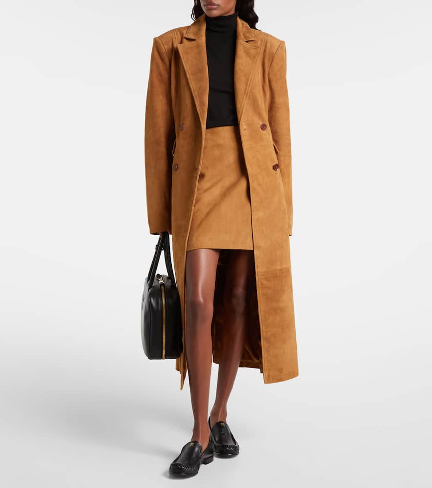 Rotate Birger Christensen Double-breasted Suede Coat In Brown