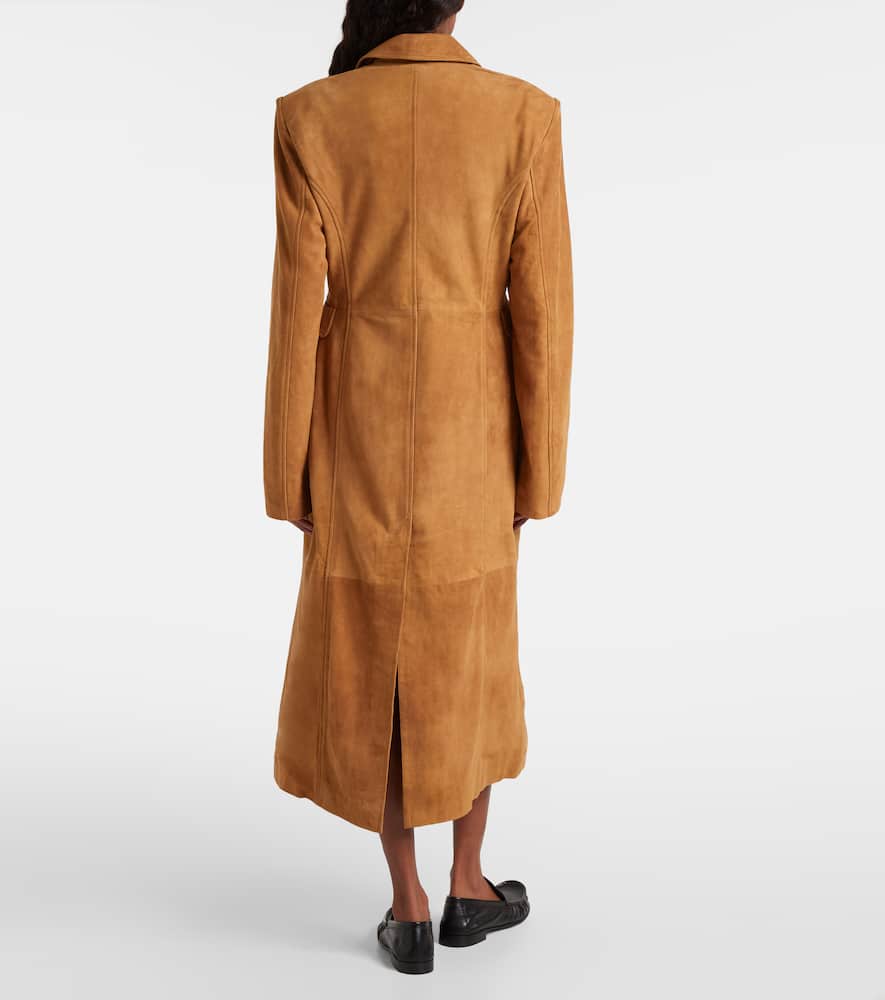 Rotate Birger Christensen Double-breasted Suede Coat In Brown