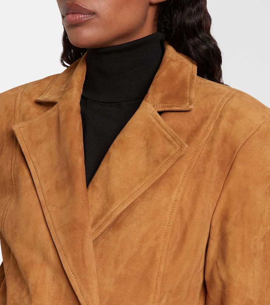 Rotate Birger Christensen Double-breasted Suede Coat In Brown