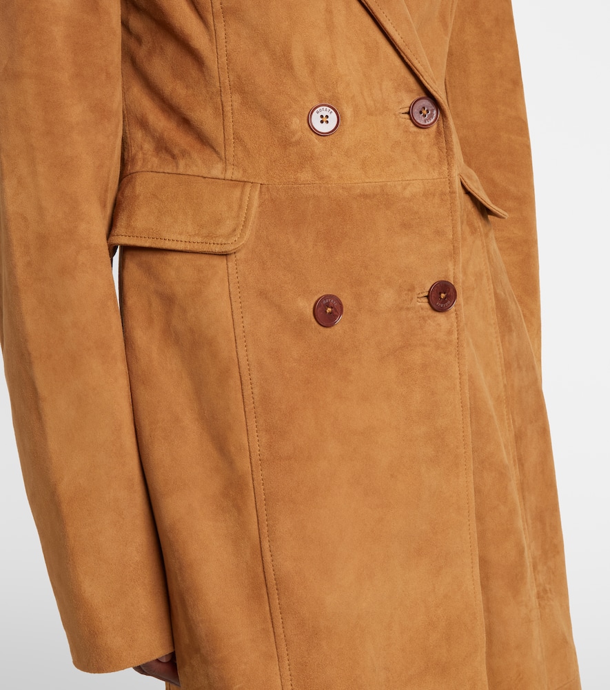 Rotate Birger Christensen Double-breasted Suede Coat In Brown