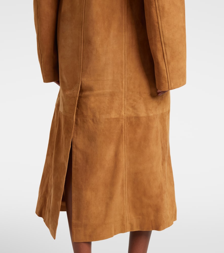 Rotate Birger Christensen Double-breasted Suede Coat In Brown
