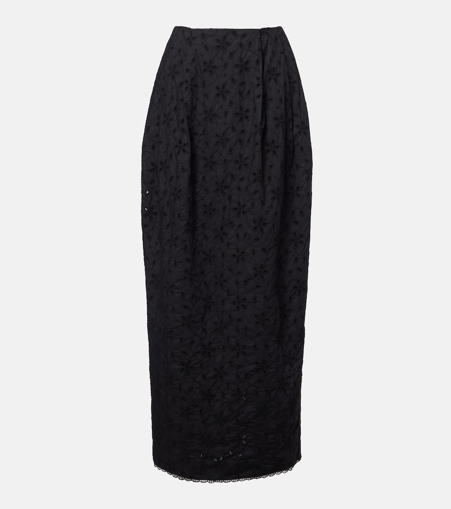 Posse Salma Embroidered Cotton Maxi Skirt In Black