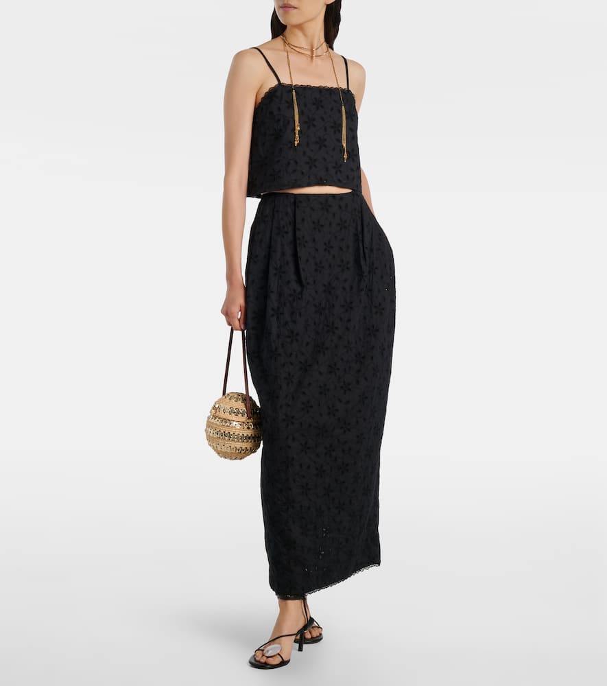 Posse Salma Embroidered Cotton Maxi Skirt In Black