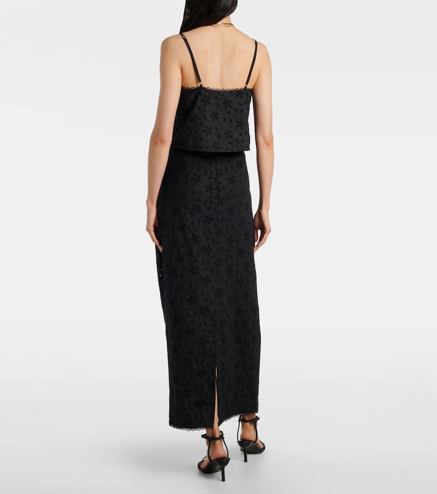 Posse Salma Embroidered Cotton Maxi Skirt In Black