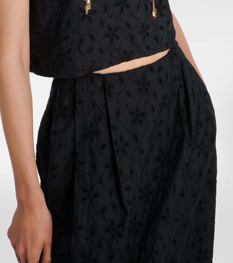 Posse Salma Embroidered Cotton Maxi Skirt In Black