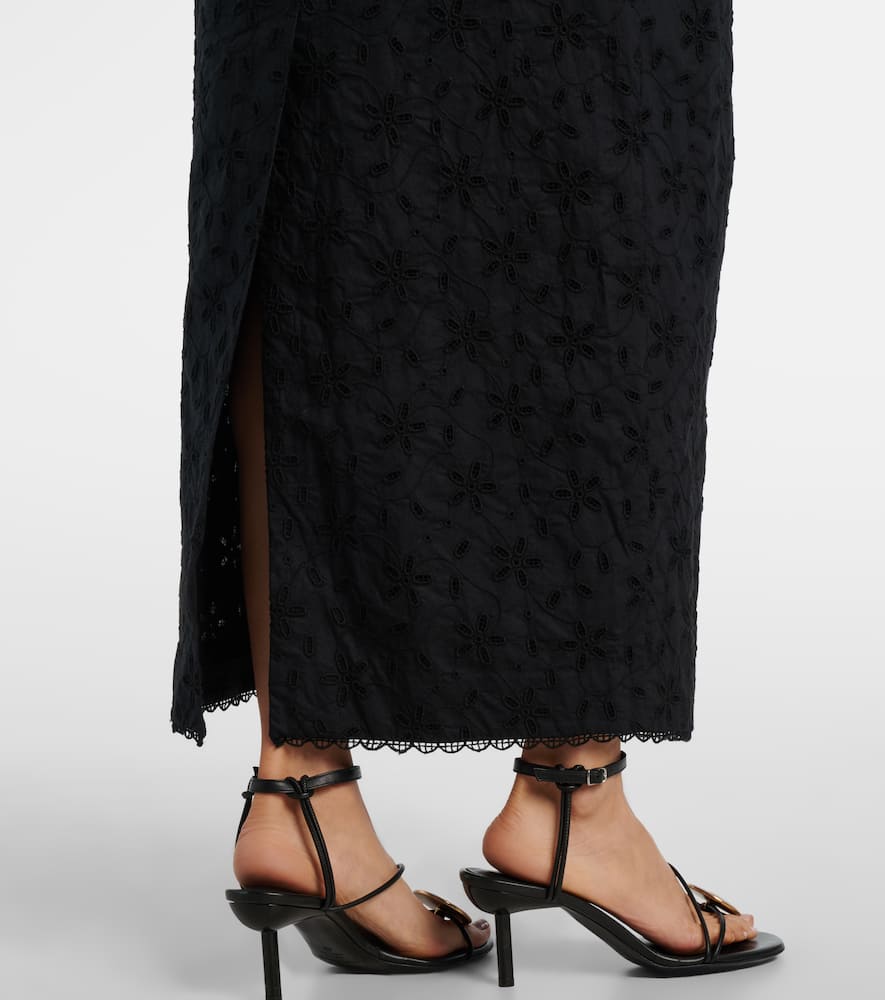 Posse Salma Embroidered Cotton Maxi Skirt In Black