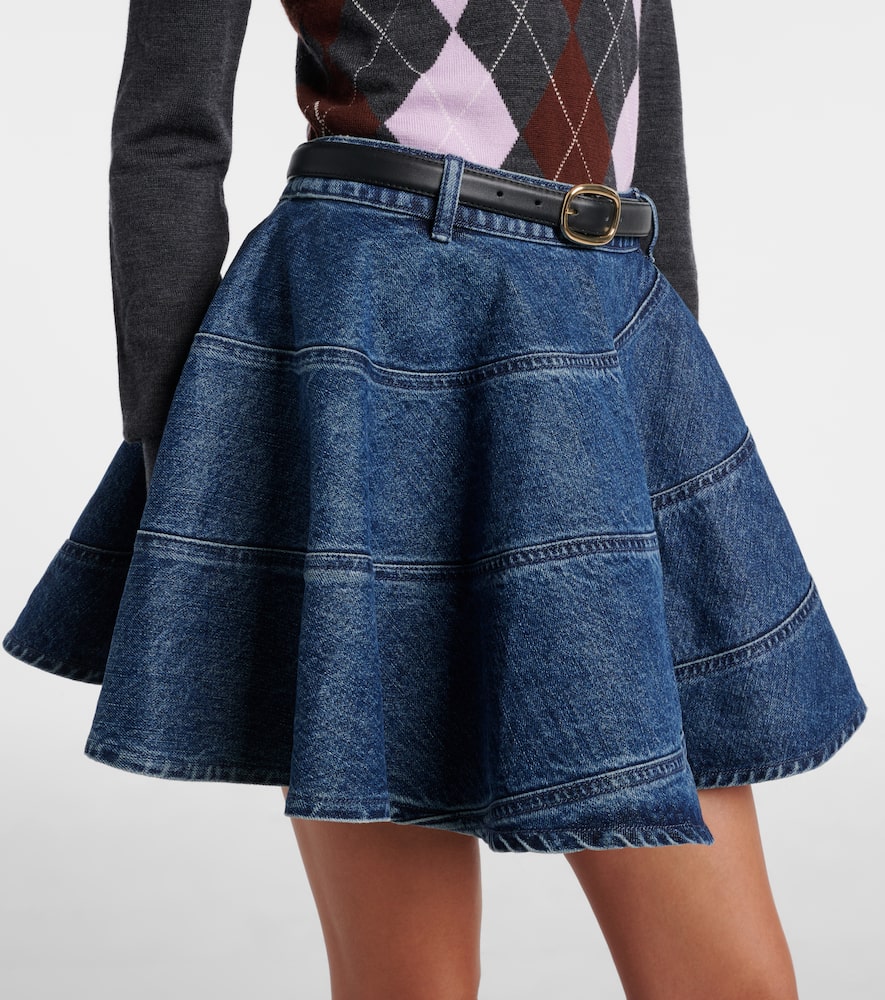 Self-portrait Belted Denim Miniskirt In Blue