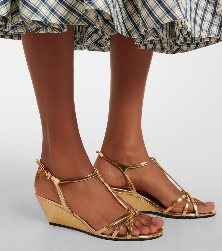 Prada Metallic leather wedge sandals