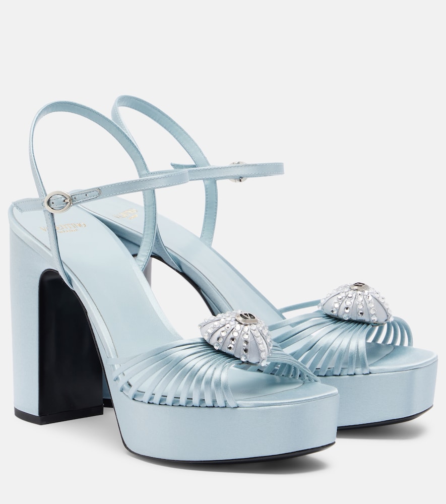 Plateausandalen Cœur Royal aus Satin mit Kristallen