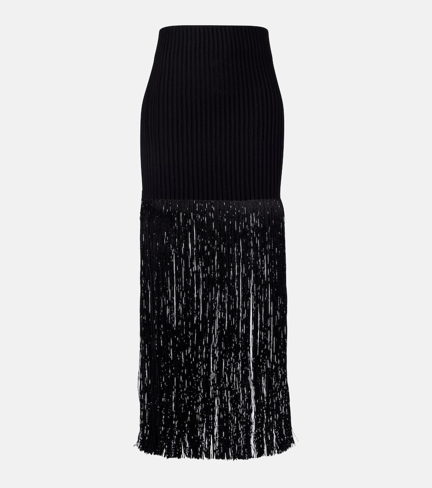 Alaia Women's Black Fringed Ribbed-Knit Skirt UK Size 14 - Mytheresa