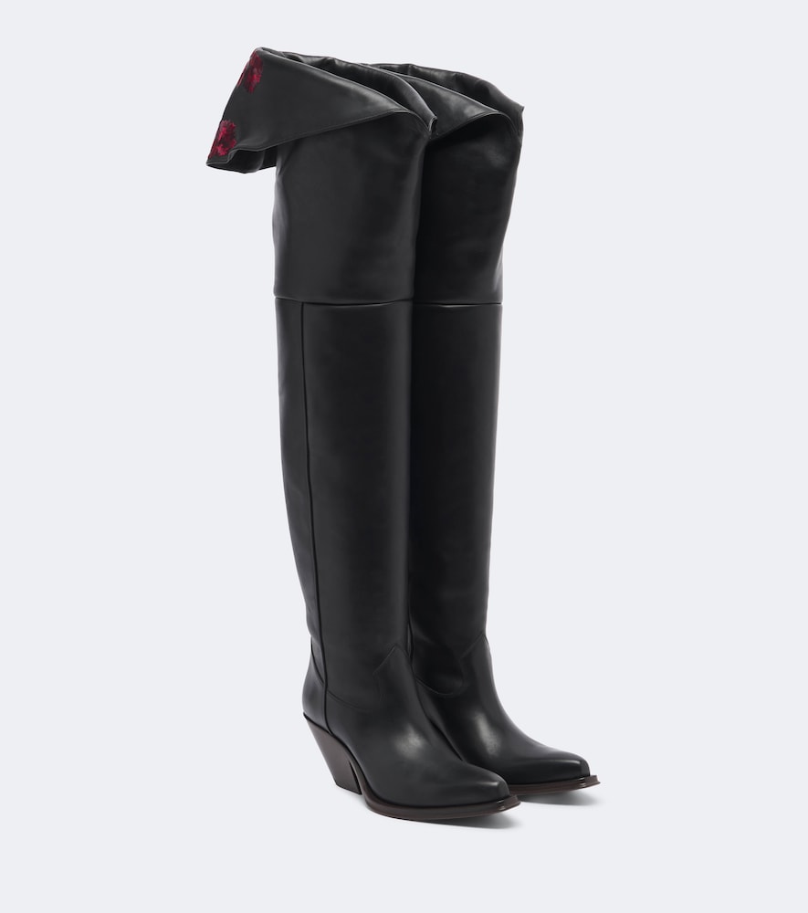 Chloé Azelan embroidered leather over-the-knee boots, Black