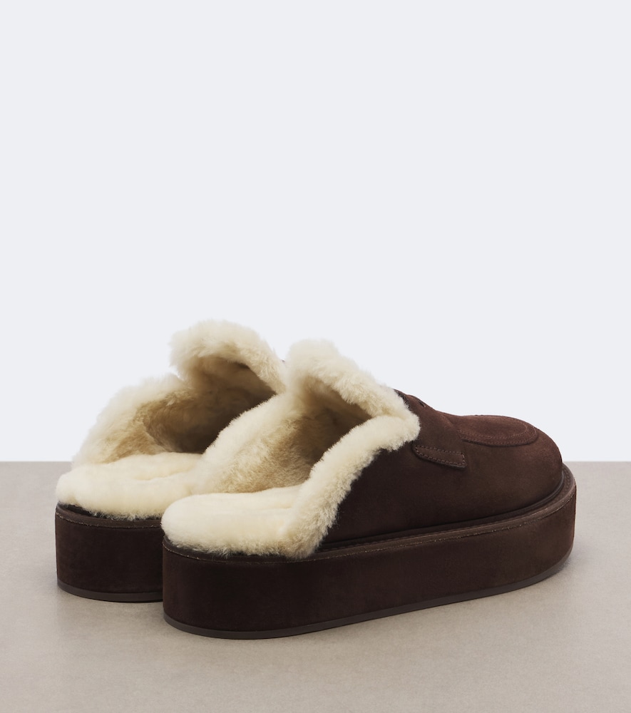 Shearling-Lined Suede Platform Mules