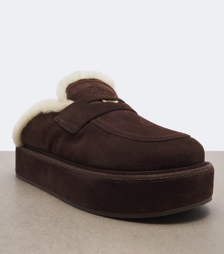 Shearling-Lined Suede Platform Mules