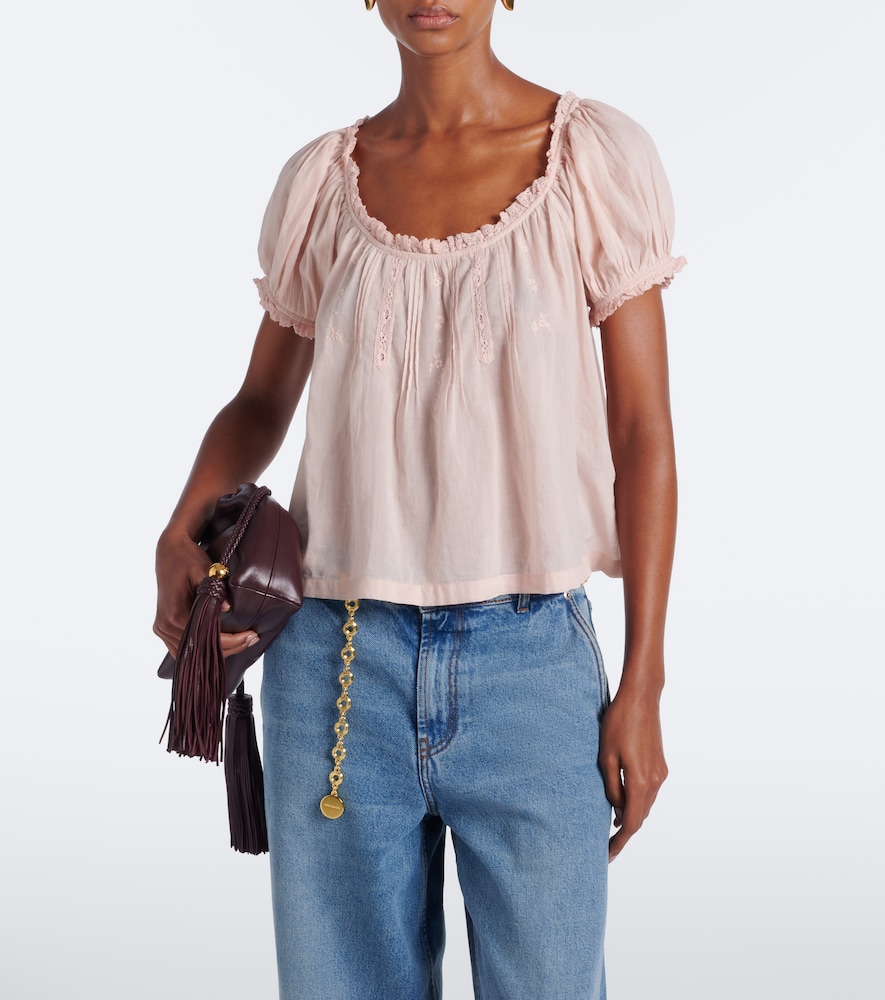 Dôen Frederica Embroidered Cotton Voile Top