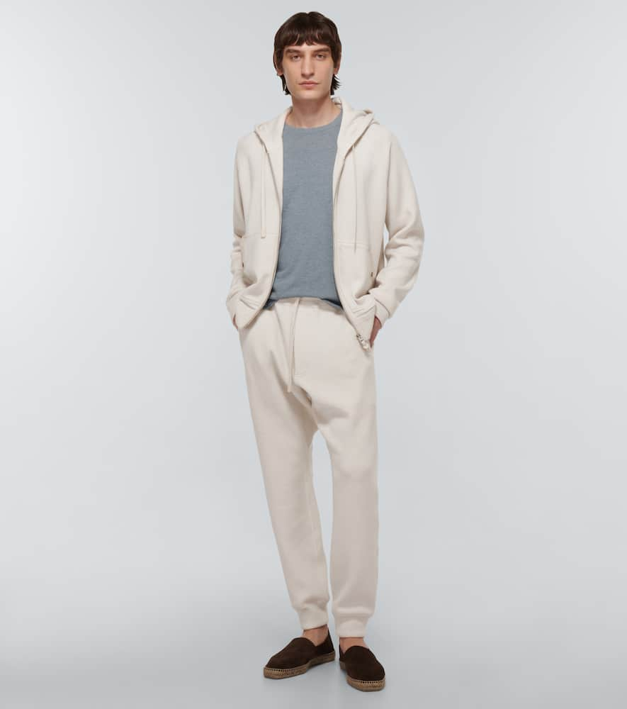 Shop Tom Ford Leather-trimmed Cashmere Hoodie In Ivory