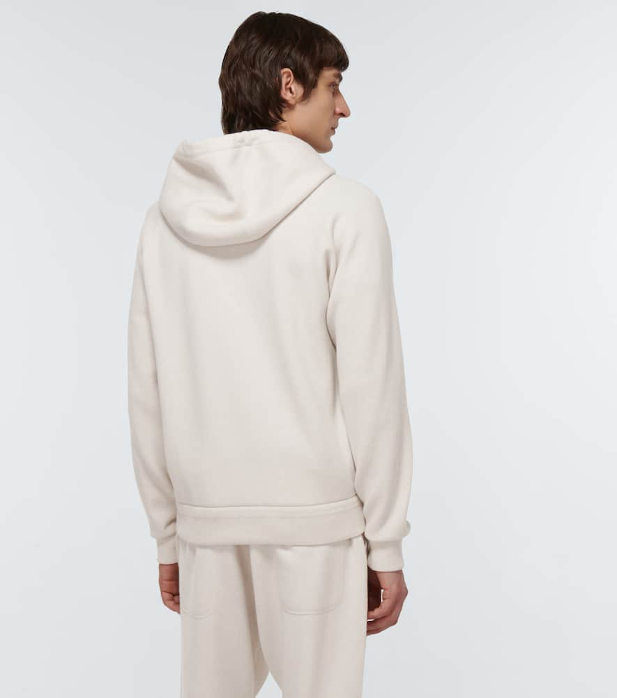 Shop Tom Ford Leather-trimmed Cashmere Hoodie In Ivory