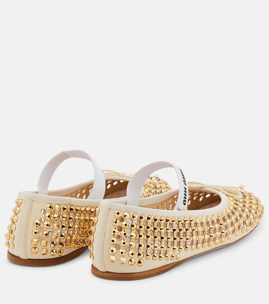 MIU MIU CRYSTAL-EMBELLISHED LEATHER BALLET FLATS