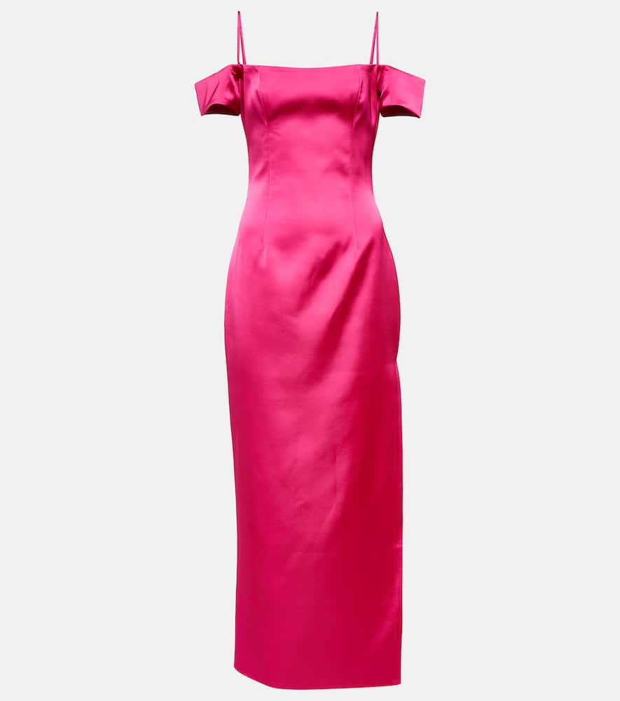 Rasario Off-shoulder Satin Gown In Berry