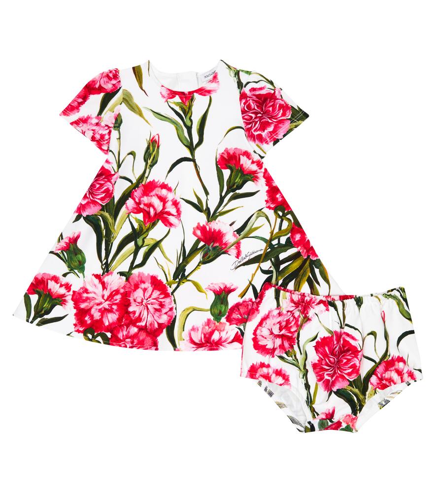 Dolce & Gabbana Babies' Floral-print Cotton Dress In White,red
