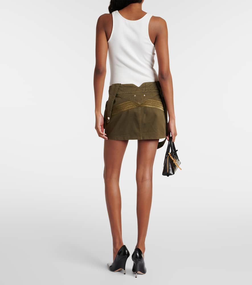 Blumarine Olive Green Medium Waist Miniskirt In Militare