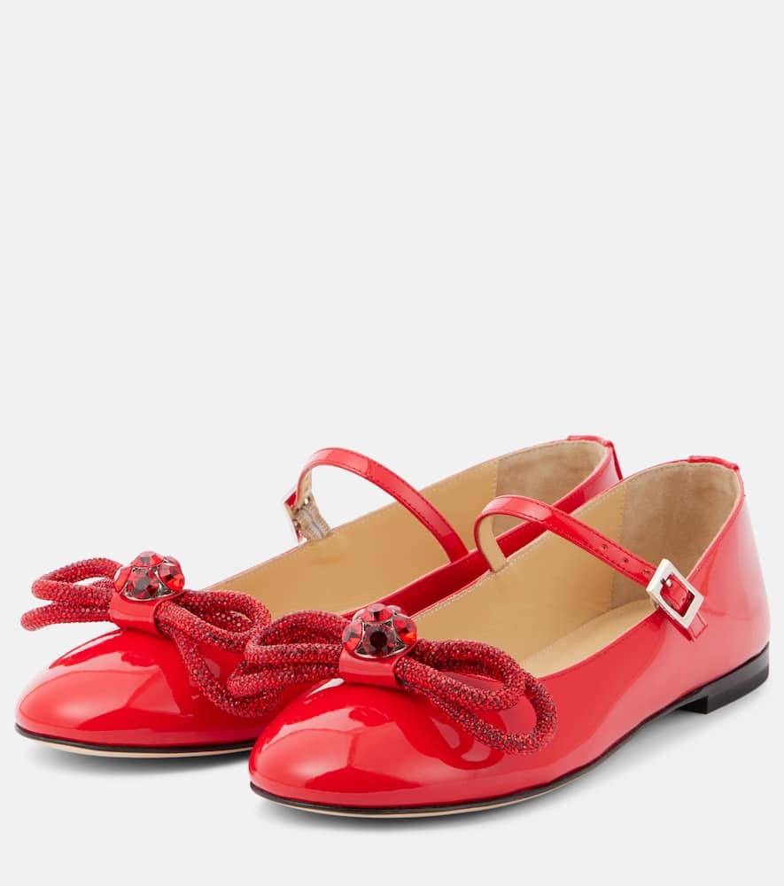 Mach&mach Bow-detail Patent Leather Mary Jane Flats In Red