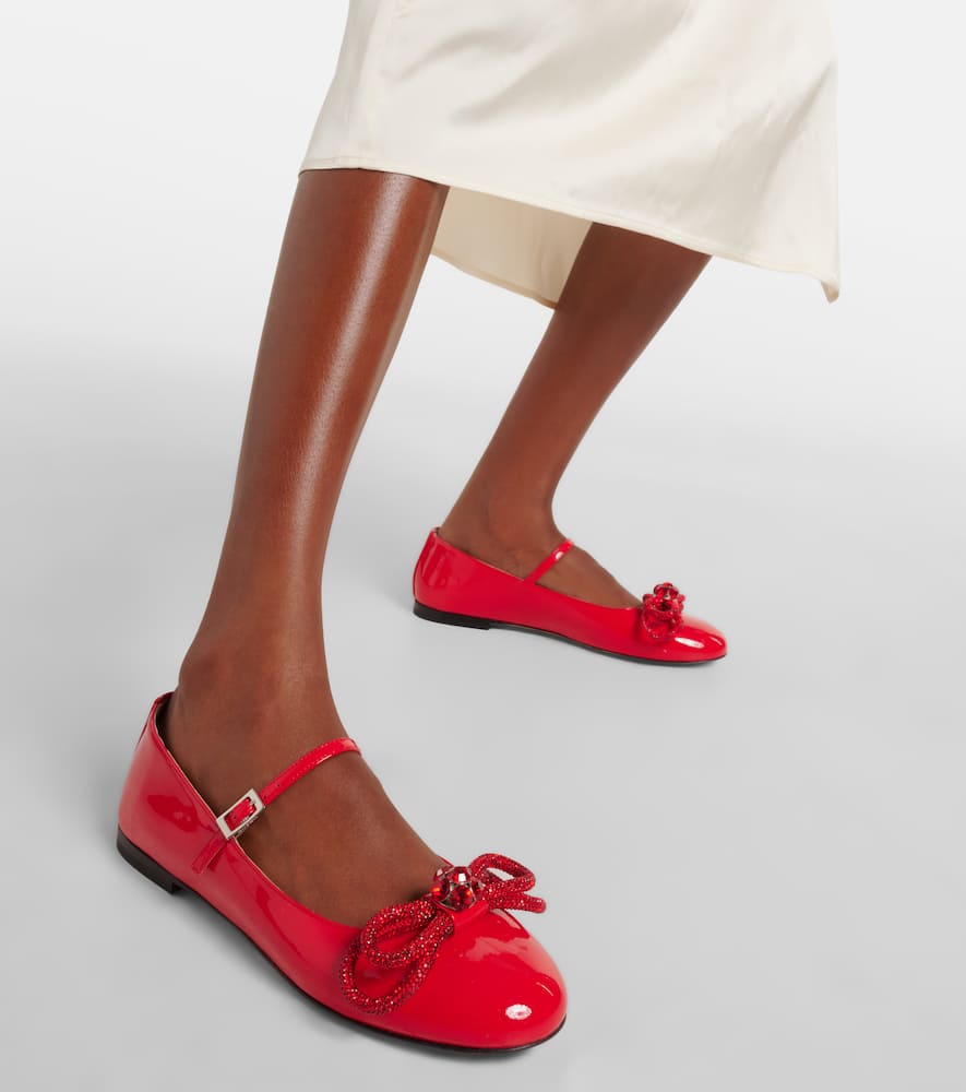 Mach&mach Bow-detail Patent Leather Mary Jane Flats In Red