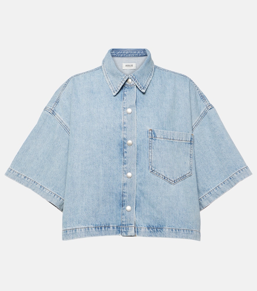 Shop Agolde Rona Box Cropped Denim Shirt In Blue