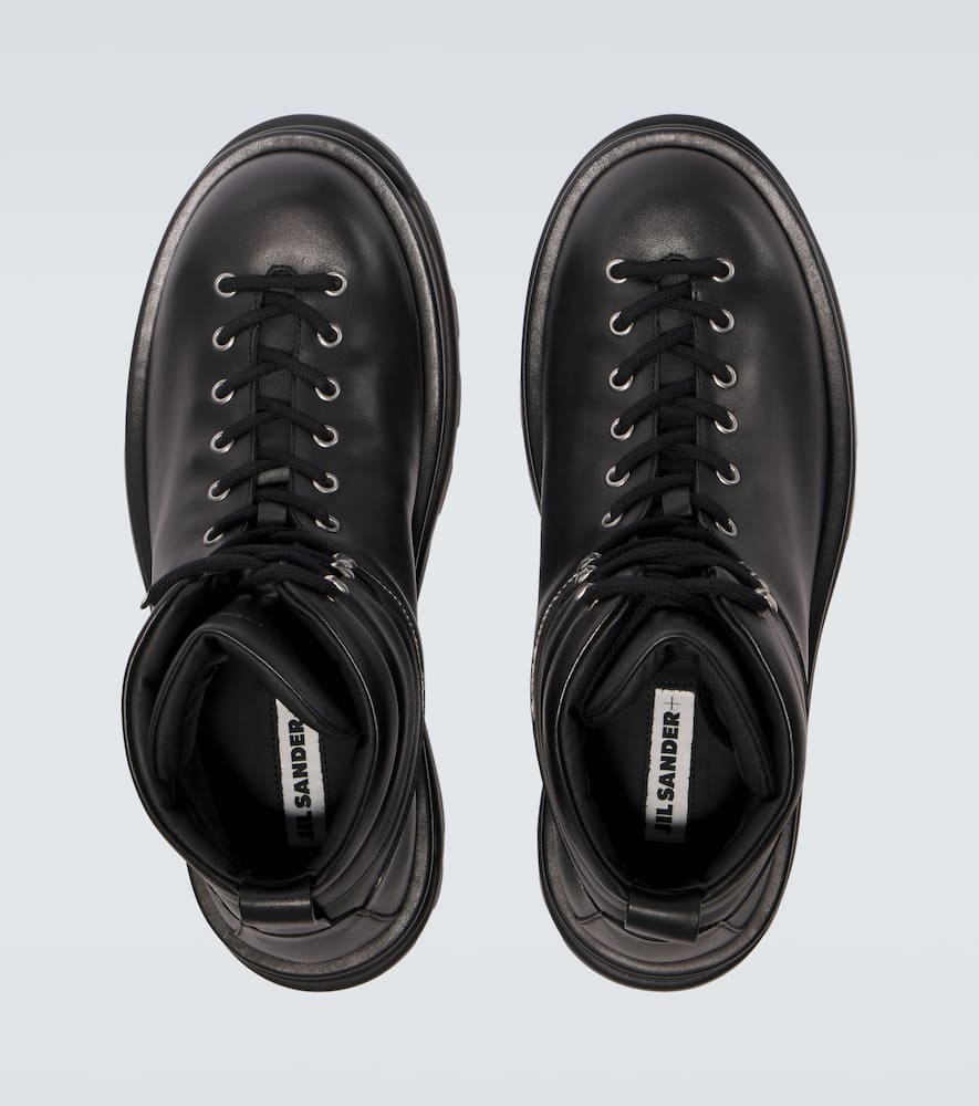 Jil Sander Lace-up Leather Ankle Boots In Black