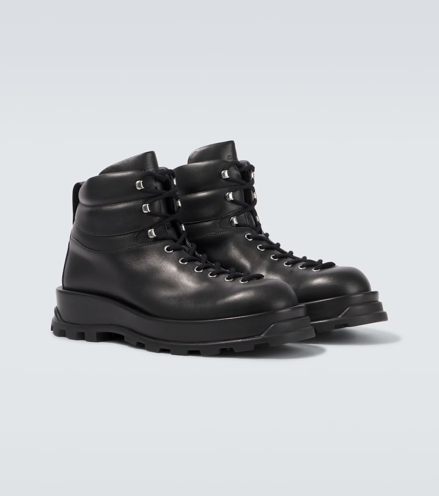Jil Sander Lace-up Leather Ankle Boots In Black
