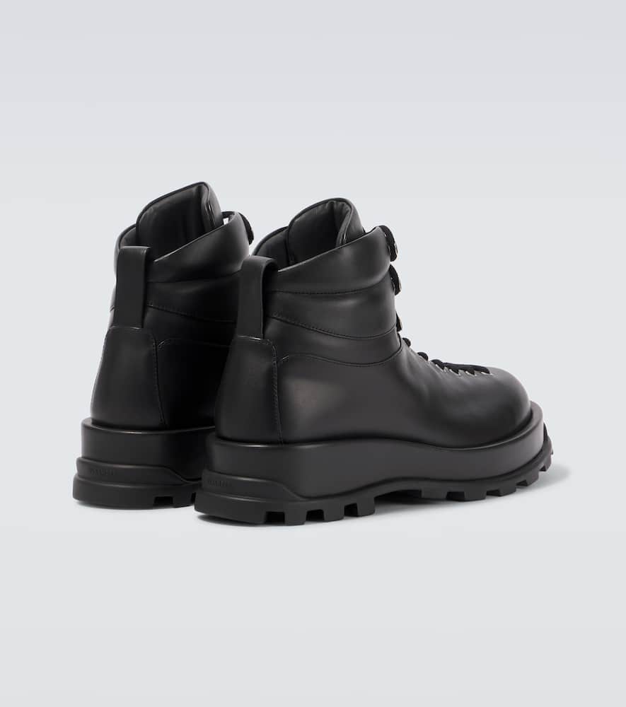 Jil Sander Lace-up Leather Ankle Boots In Black