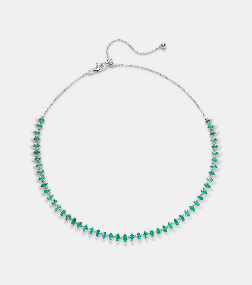 Kamyen 18kt white gold and enamel choker with emeralds