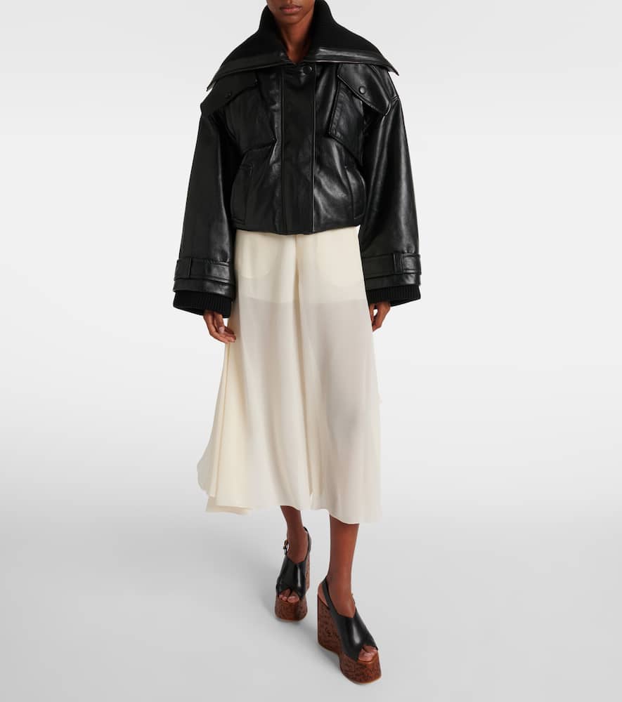 Chloé Ribbed Knit-trimmed Leather Bomber Jacket In Schwarz