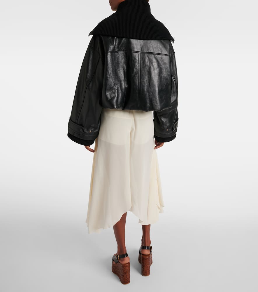 Chloé Ribbed Knit-trimmed Leather Bomber Jacket In Schwarz