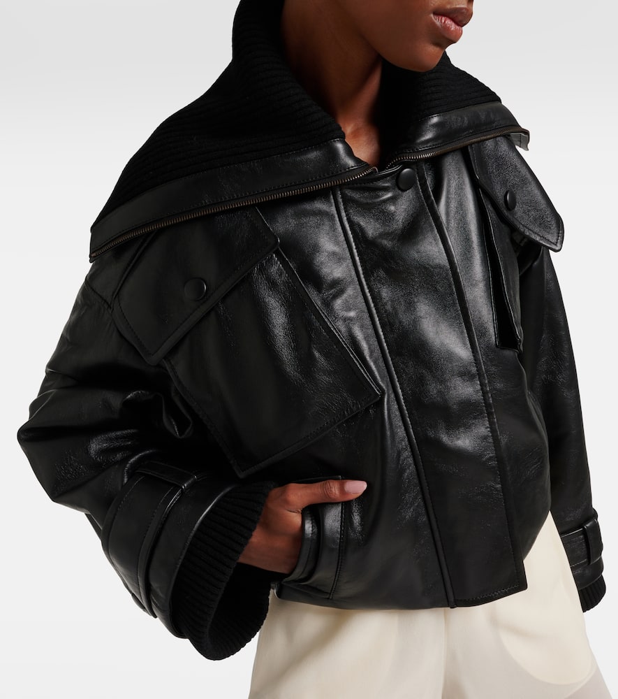 Chloé Ribbed Knit-trimmed Leather Bomber Jacket In Schwarz