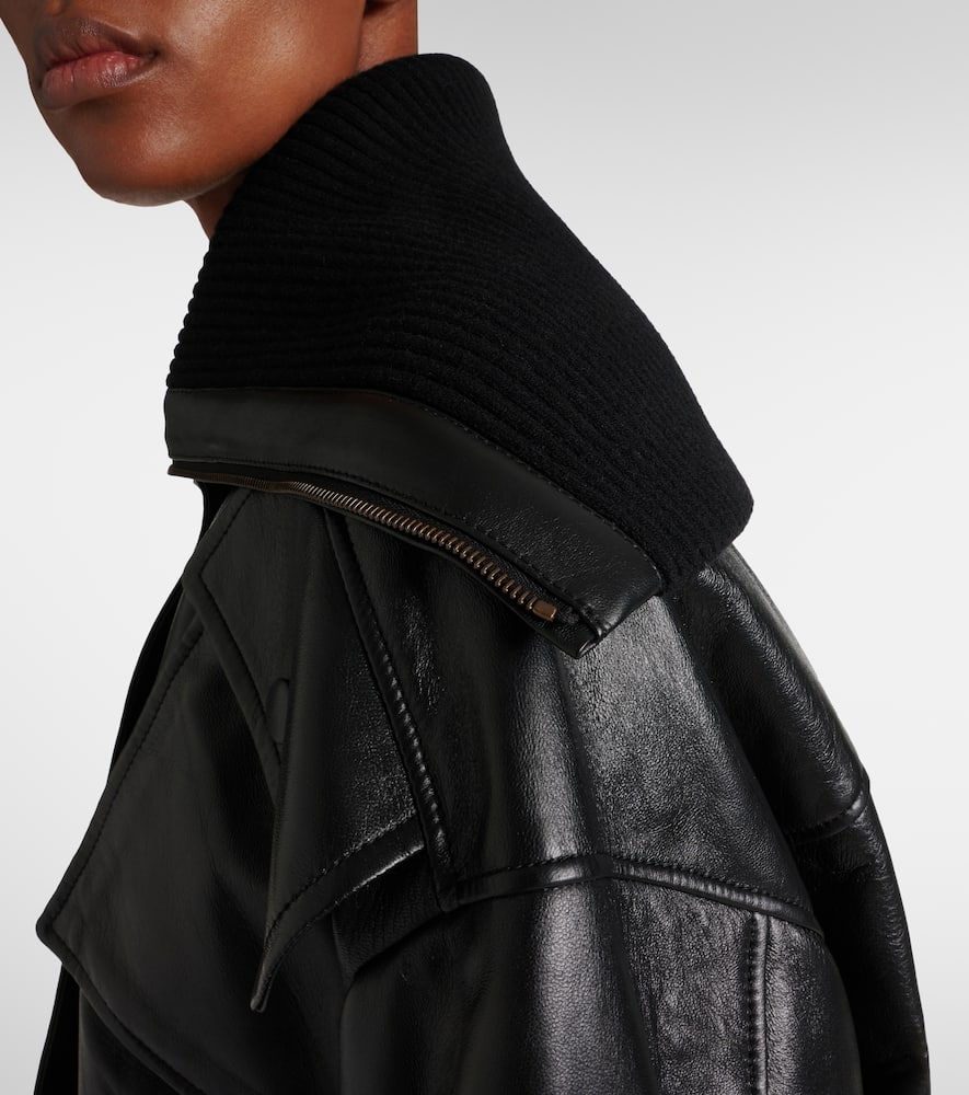 Chloé Ribbed Knit-trimmed Leather Bomber Jacket In Schwarz