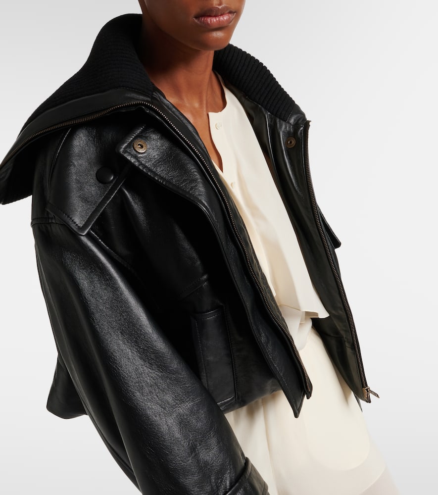 Chloé Ribbed Knit-trimmed Leather Bomber Jacket In Schwarz