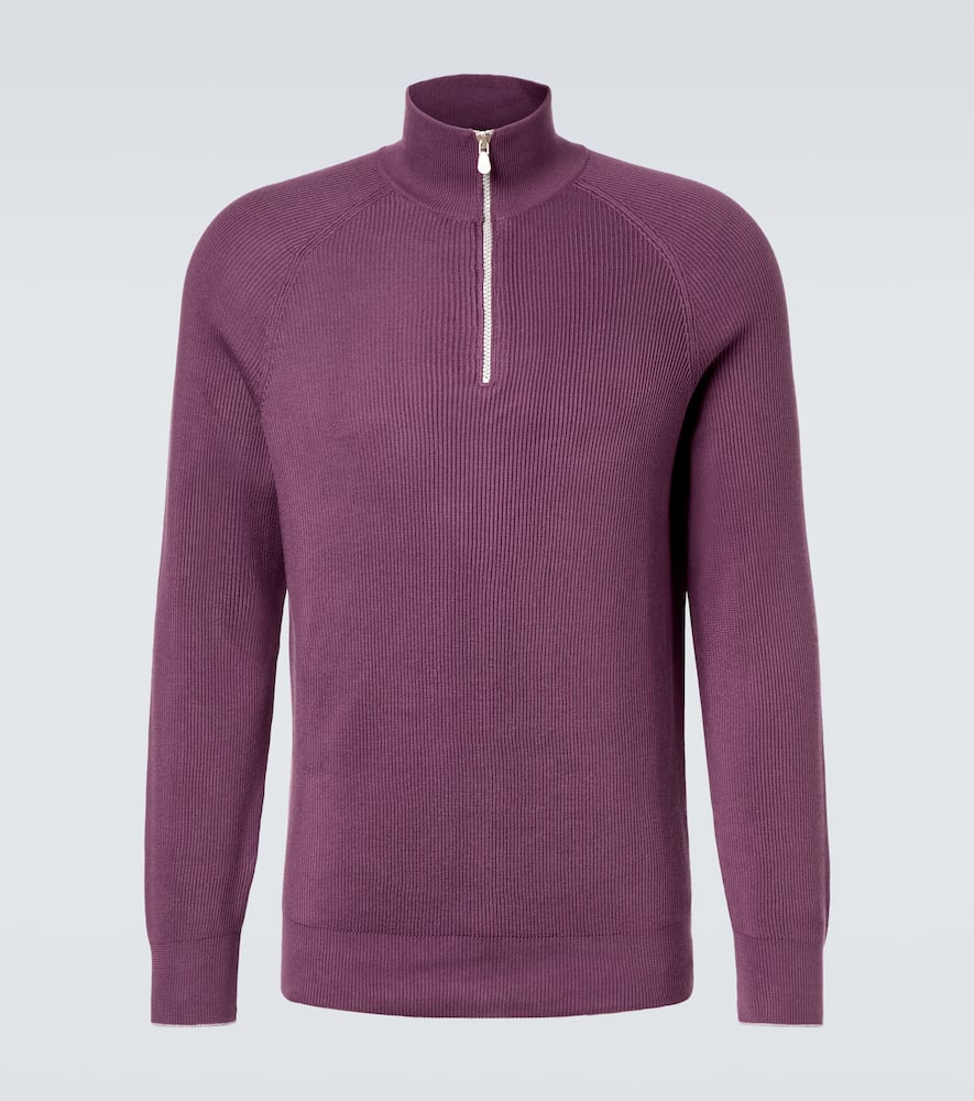 Brunello Cucinelli Ribbed-knit Cotton Half-zip Sweater In Purple
