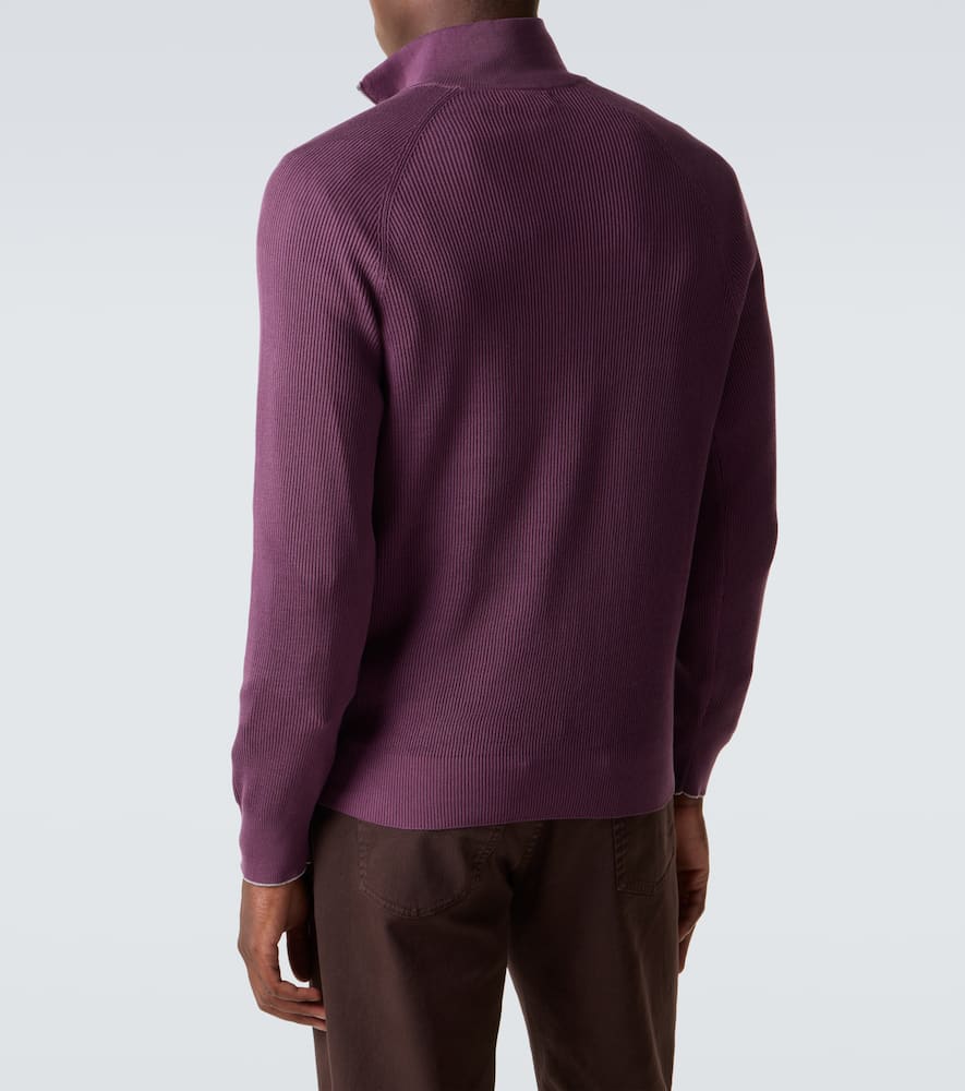 Brunello Cucinelli Ribbed-knit Cotton Half-zip Sweater In Purple
