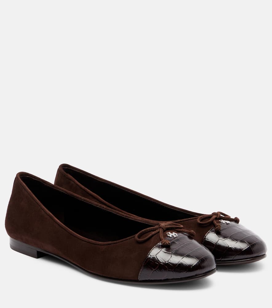 Cap Toe croc-effect suede ballet flats