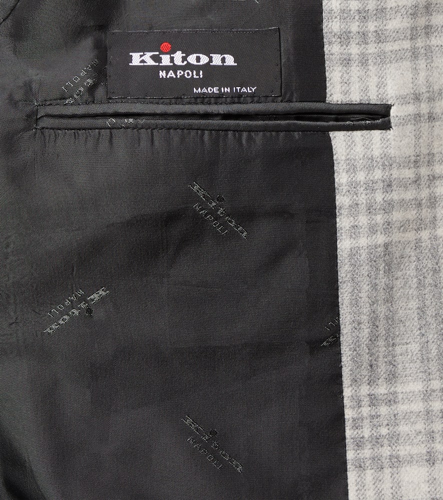 Kiton Prince Of Wales Wool-blend Blazer In Gray