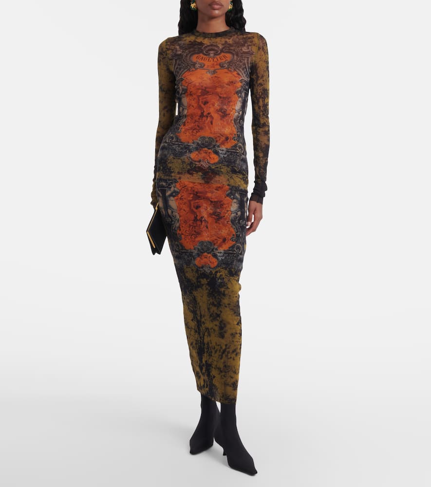 Jean Paul Gaultier Médaillon Printed Mesh Midi Skirt In Multi