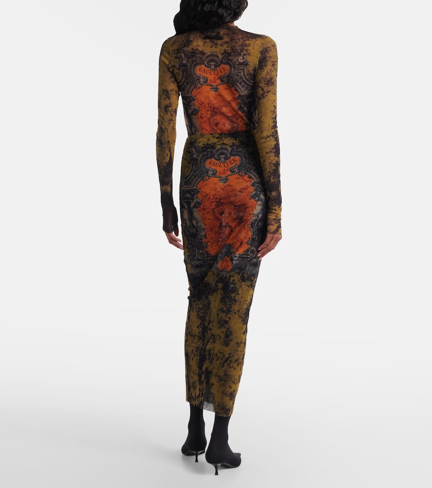 Jean Paul Gaultier Médaillon Printed Mesh Midi Skirt In Multi