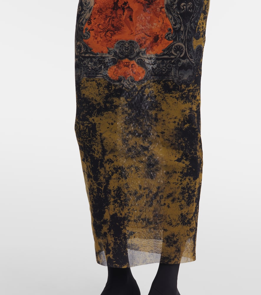 Jean Paul Gaultier Médaillon Printed Mesh Midi Skirt In Multi