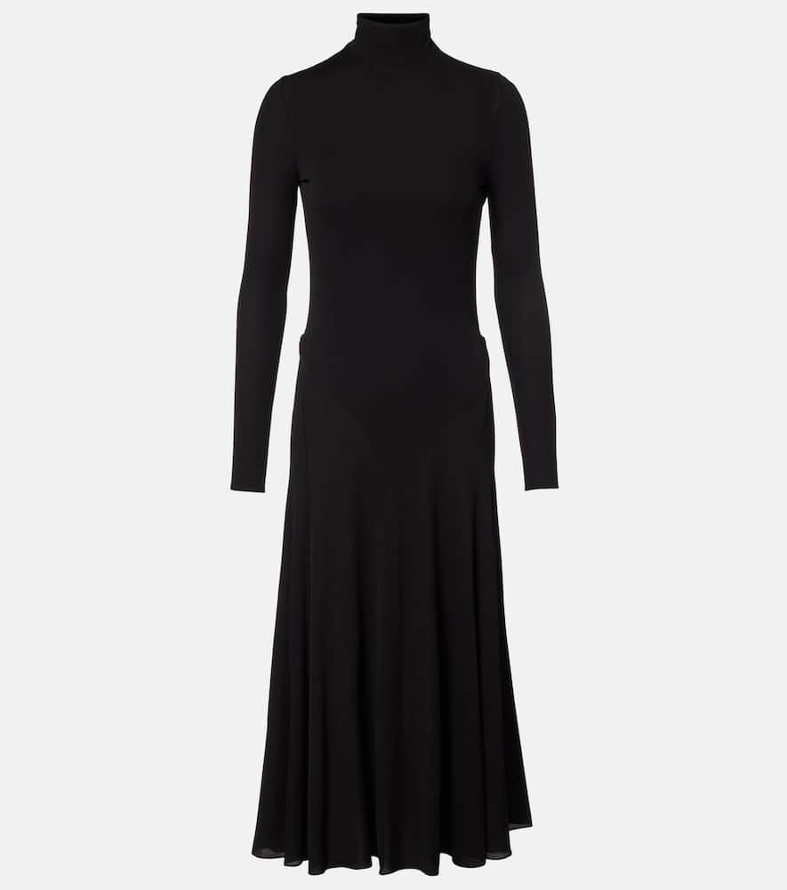 Alaïa Open-back Jersey Turtleneck Midi Dress In Black