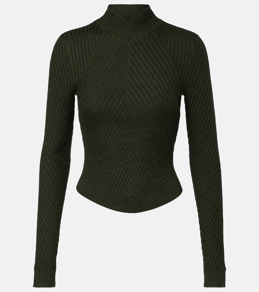 Victoria Beckham Ribbed-knit Wool Turtleneck Sweater In Green