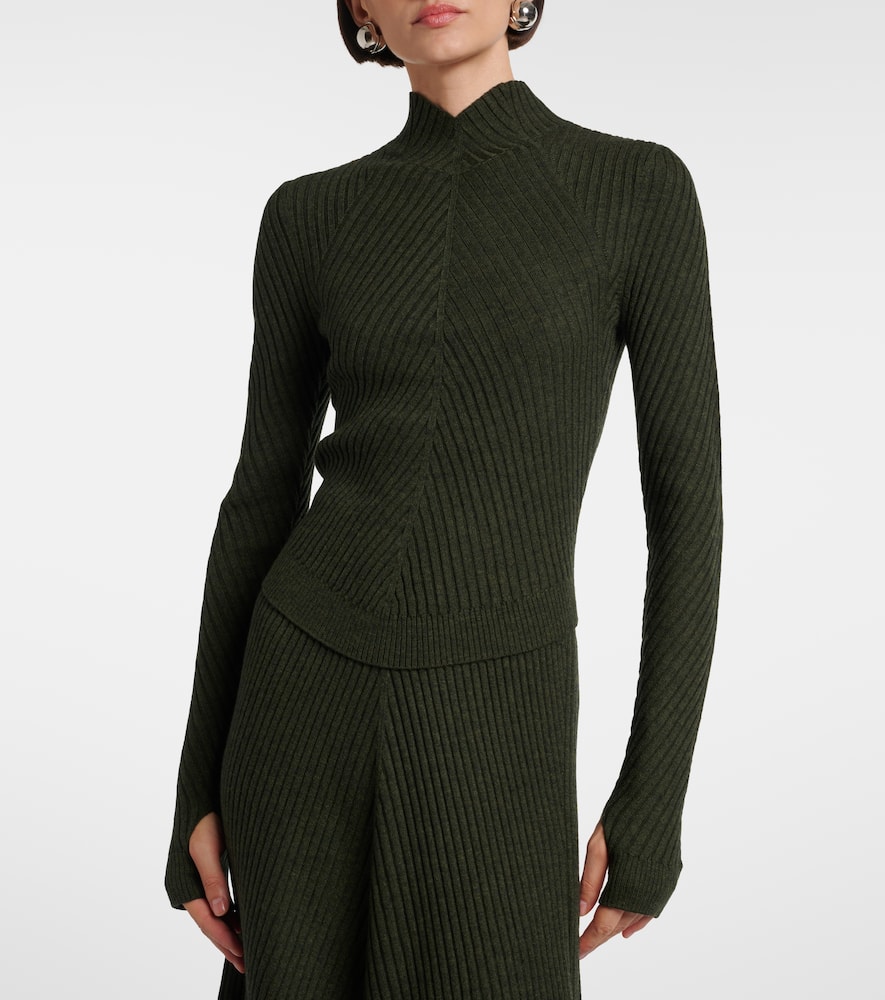 Victoria Beckham Ribbed-knit Wool Turtleneck Sweater In Green