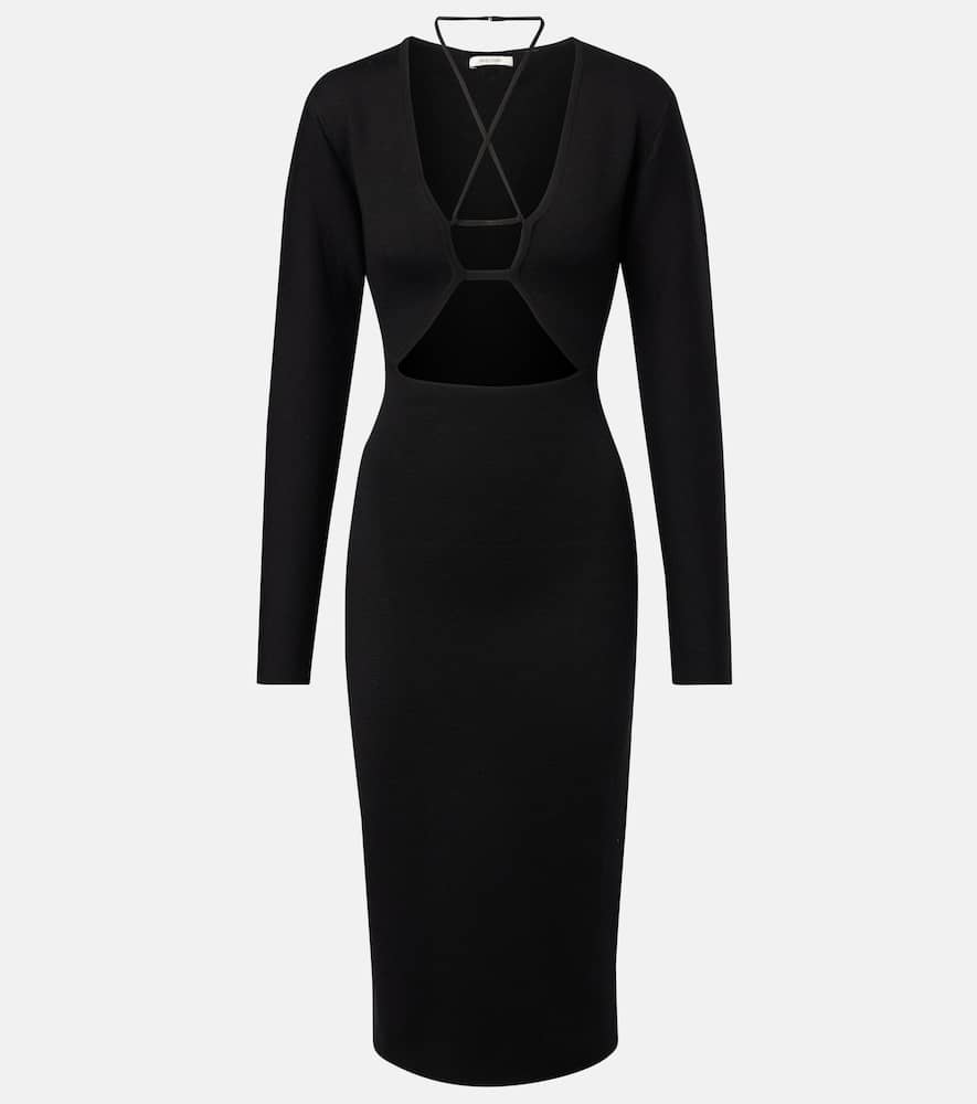 Nensi Dojaka Cutout Knitted Virgin Wool Midi Dress In Black