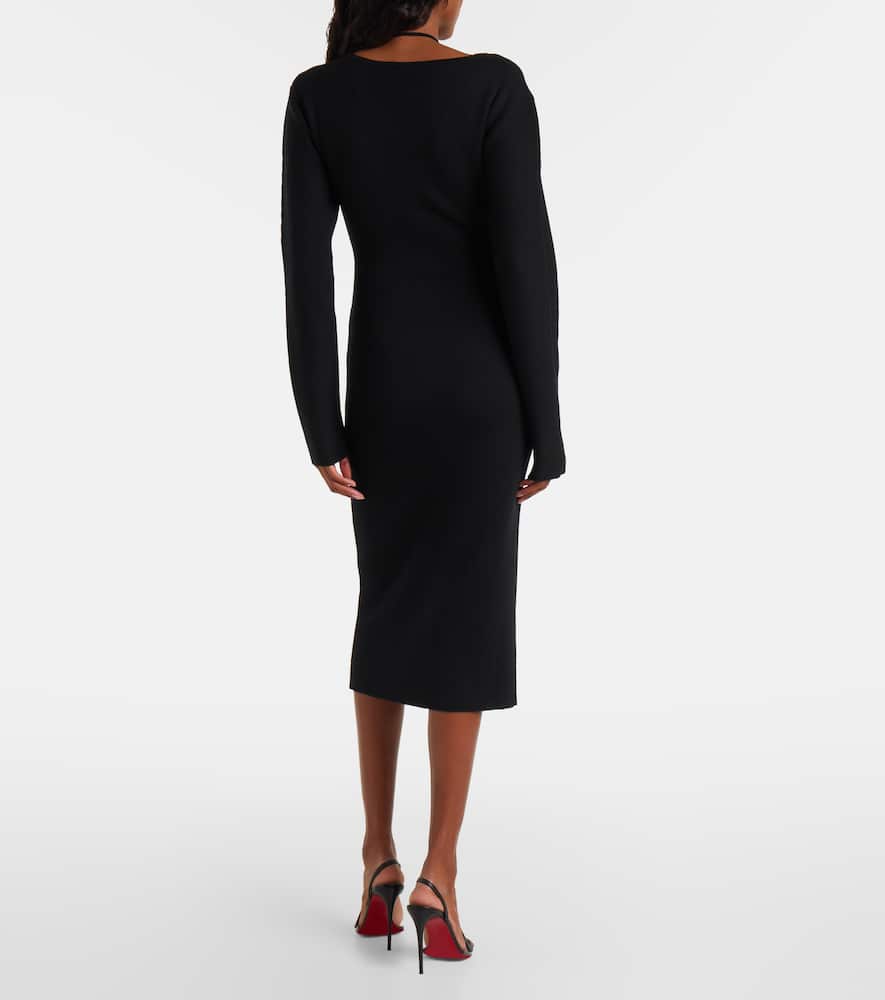 Nensi Dojaka Cutout Knitted Virgin Wool Midi Dress In Black