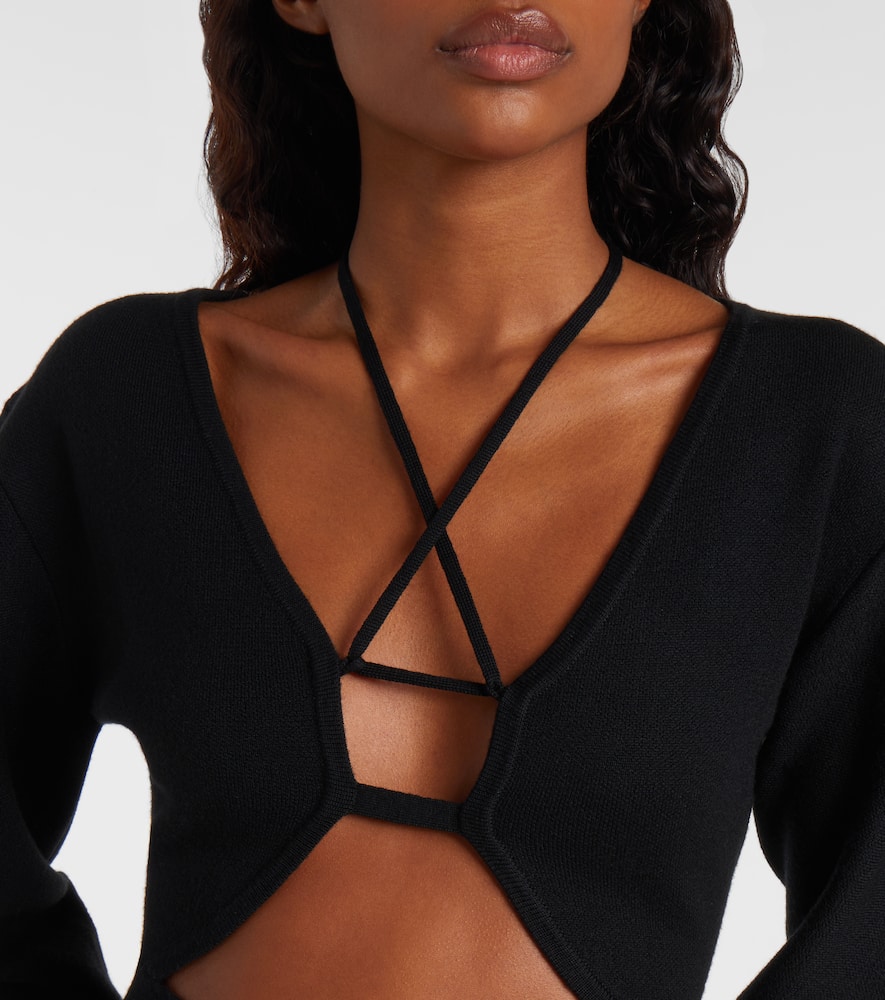 Nensi Dojaka Cutout Knitted Virgin Wool Midi Dress In Black